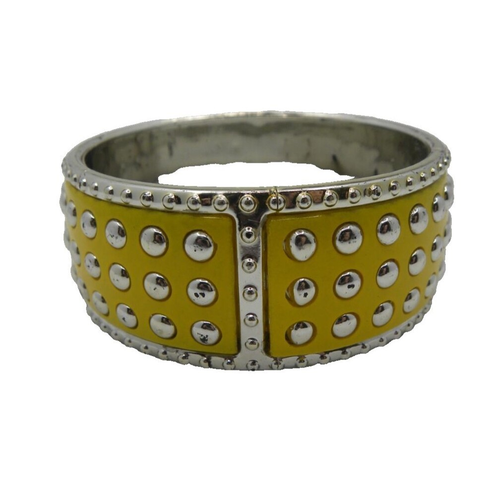 Yellow Chunky Bracelet Bangle Silver Studs Punk Rock Statement Emo Two Tone